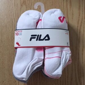 New Women’s 10 Pairs Of FILA No Show Socks White & Gray Pink Shoe Size 4-10